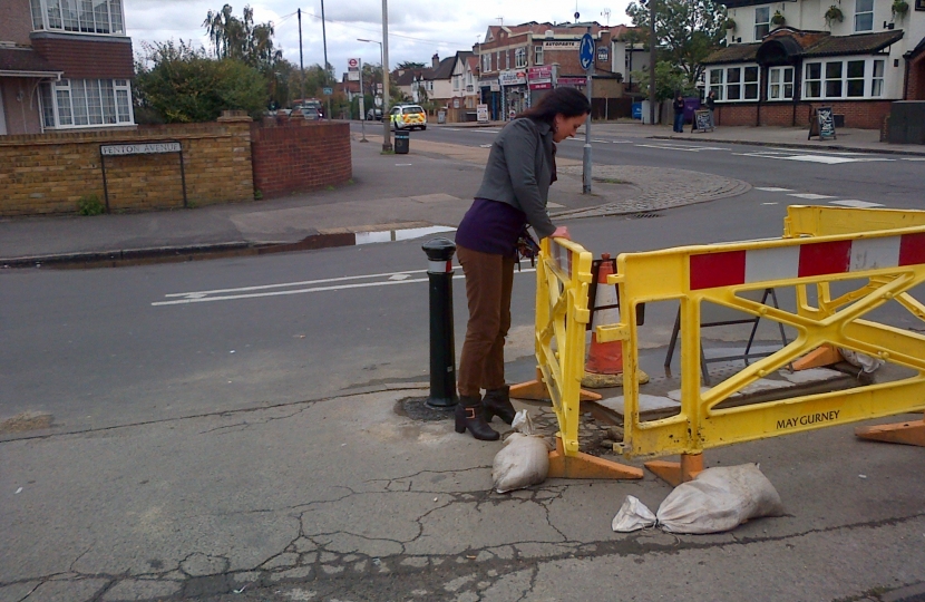 Denise inspecting road works on Fenton Avenue